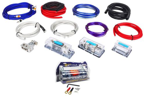 Rockville rda4+8k dual 4/8 awg multi-amp true gauge wire kit+4 farad capacitor