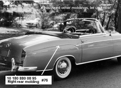 Rear right fender molding for mercedes 220s-se 1956/60 cabriolet/coupe ponton.