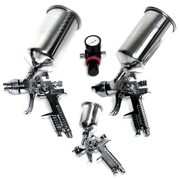 4pc hvlp spray gun kit w/ gauge 0.8mm 1.4mm 1.7mm nozzle combo painter