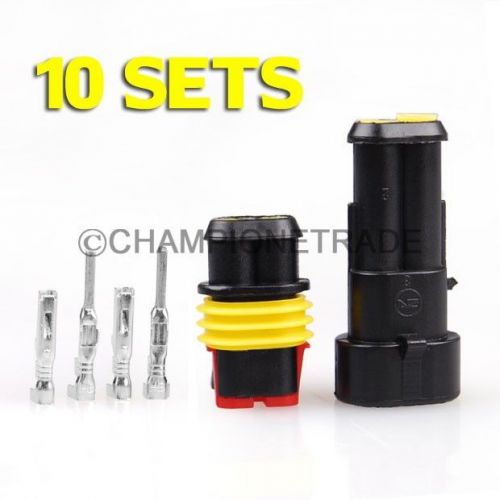 10 kit 2 pin way sealed waterproof electrical wire connector plug car suv ct